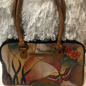 Hand Painted Flora Butterfly Milti Compartment Shoulder Bag
